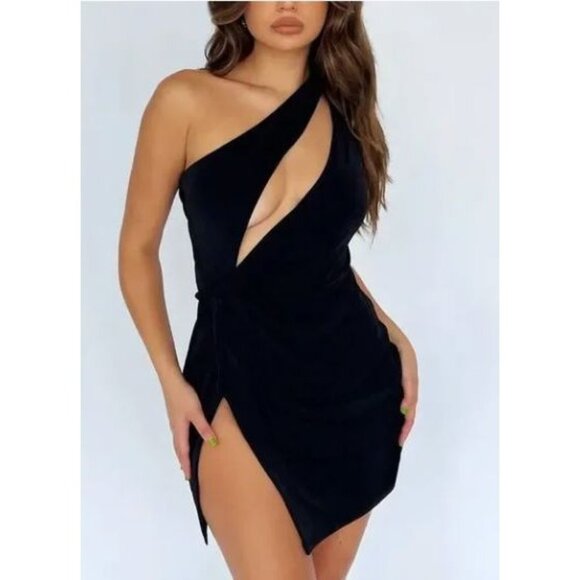 TIGER MIST Black Alexi Mini Dress Size XS One Shoulder Stretch‎ Cutout NWT - Picture 1 of 14